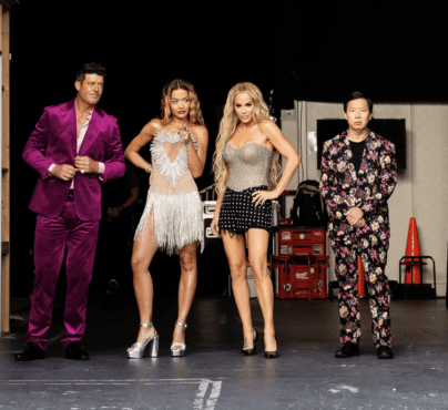 Robin, Rita, Jenny, and Ken pose together before a taping of The Masked Singer: Season 12. (Photo property of FOX) 